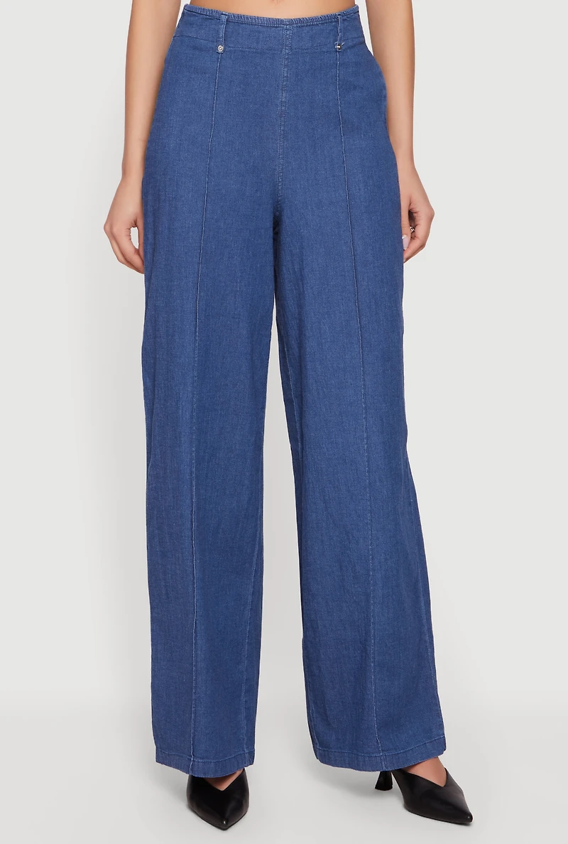 High Waisted Wide Leg Chambray Pants