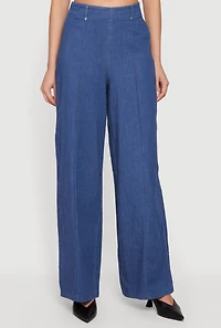 High Waisted Wide Leg Chambray Pants