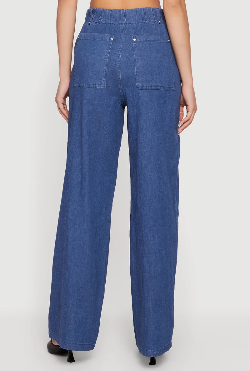 High Waisted Wide Leg Chambray Pants