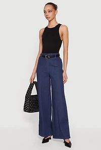 High Waisted Wide Leg Chambray Pants