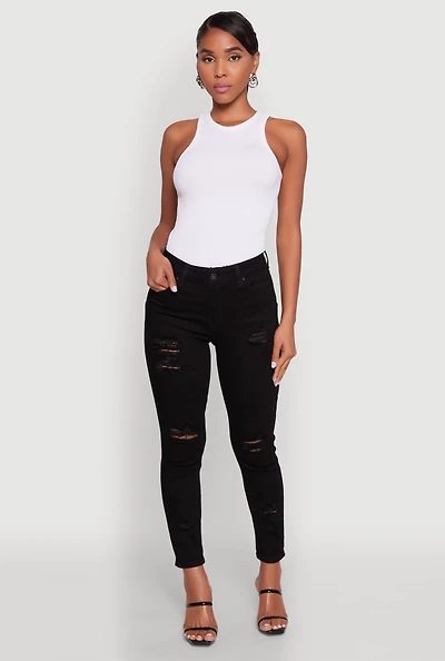 Womens WAX Ripped Rolled Cuff Skinny Jeans,