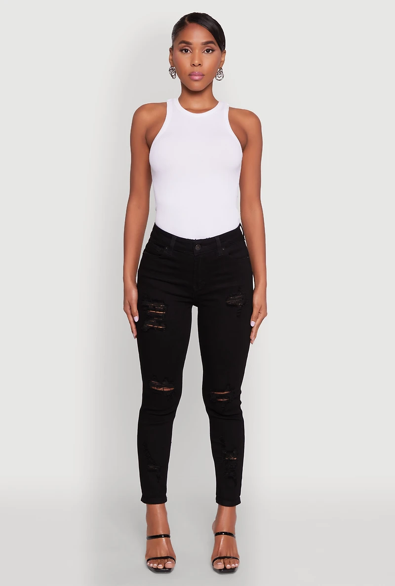 Womens High Waist Ripped Push Up Skinny Jeans,