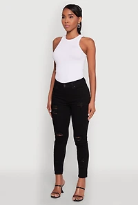 Womens High Waist Ripped Push Up Skinny Jeans,