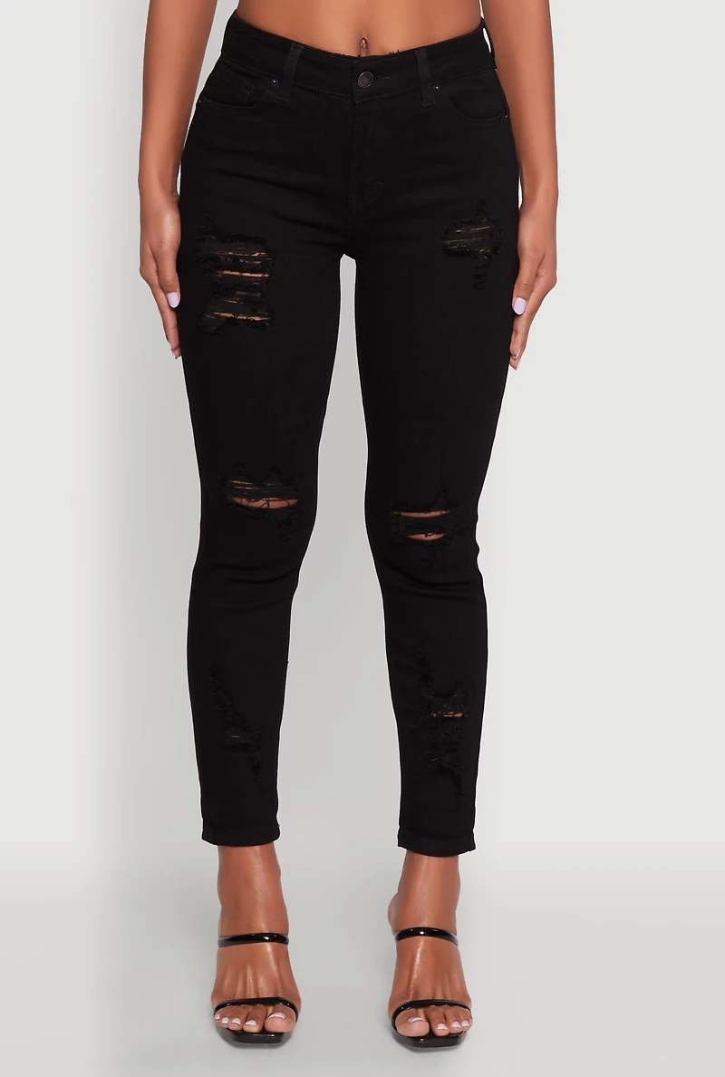 WAX Ripped Rolled Cuff Skinny Jeans