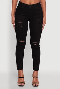 WAX Ripped Rolled Cuff Skinny Jeans