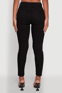 Womens WAX Ripped Rolled Cuff Skinny Jeans, Black,