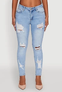 Womens WAX Ripped Rolled Cuff Skinny Jeans, Blue,