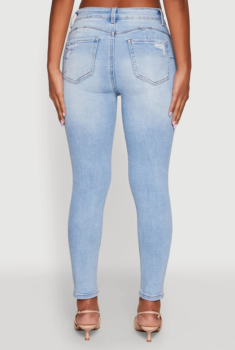 Womens WAX Ripped Rolled Cuff Skinny Jeans, Blue,