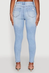 Womens WAX Ripped Rolled Cuff Skinny Jeans, Blue,