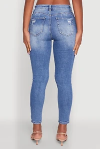 Womens WAX Ripped Rolled Cuff Skinny Jeans, Blue, Size 13