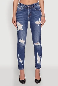 Womens WAX Ripped Rolled Cuff Skinny Jeans, Blue,