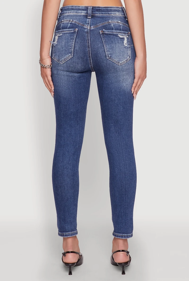 Womens WAX Ripped Rolled Cuff Skinny Jeans, Blue,