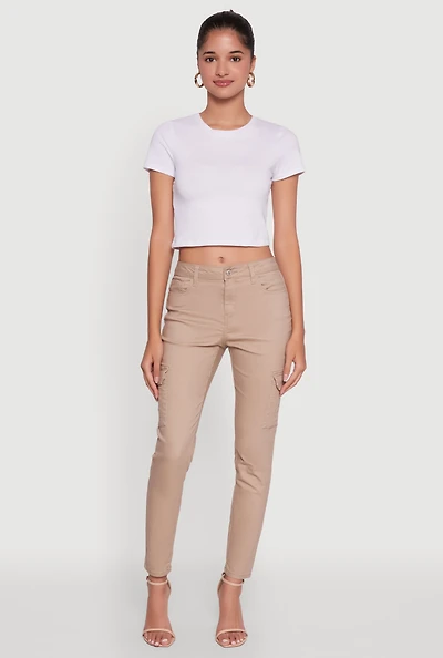 Womens WAX Solid Twill Skinny Cargo Pants, Khaki,