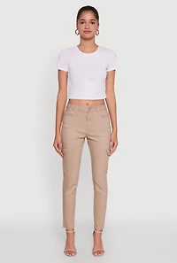 Womens WAX Solid Twill Skinny Cargo Pants, Khaki,