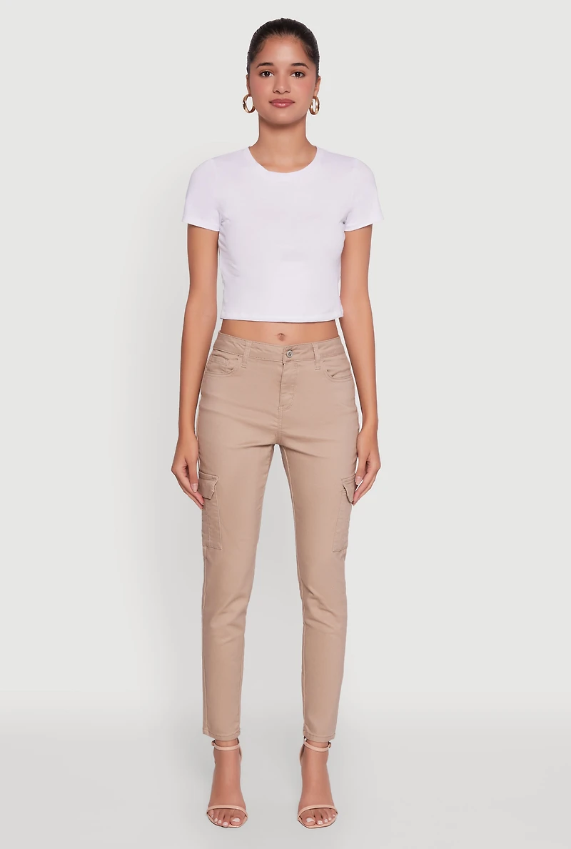 Womens WAX Twill Cargo Pocket Skinny Pants, Khaki, Size 0