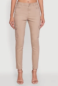 Womens WAX Solid Twill Skinny Cargo Pants, Khaki,