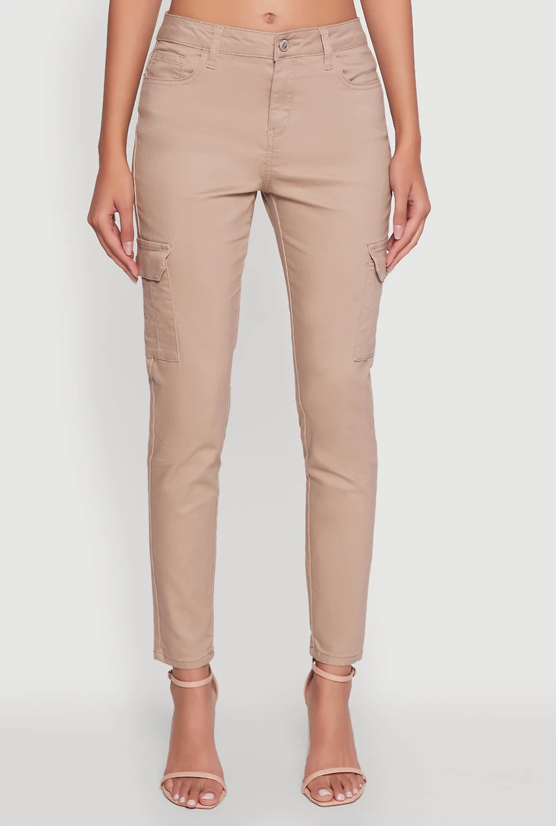 Womens WAX Solid Twill Skinny Cargo Pants, Khaki, Size 11