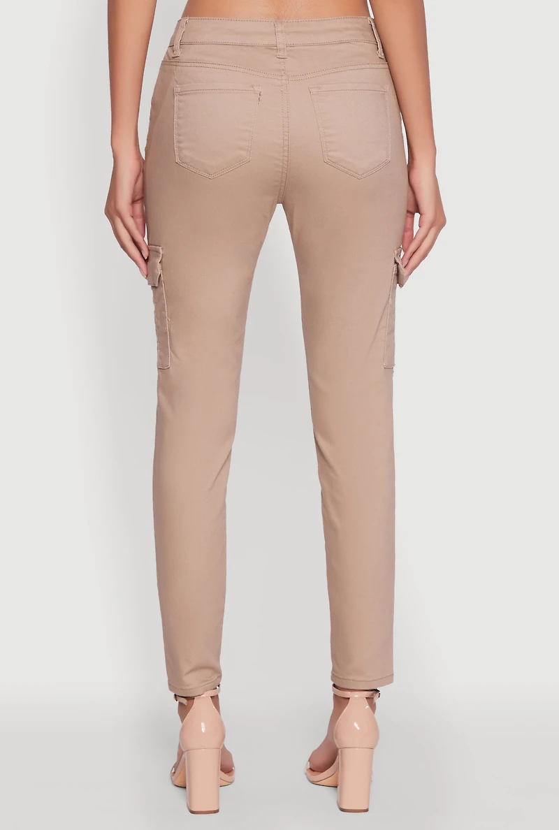 Womens WAX Twill Cargo Pocket Skinny Pants, Khaki, Size 0