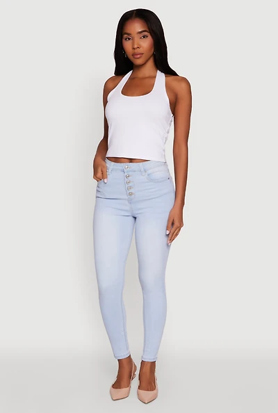 Womens WAX High Waisted Skinny Leg Stretch Jeans, Blue,