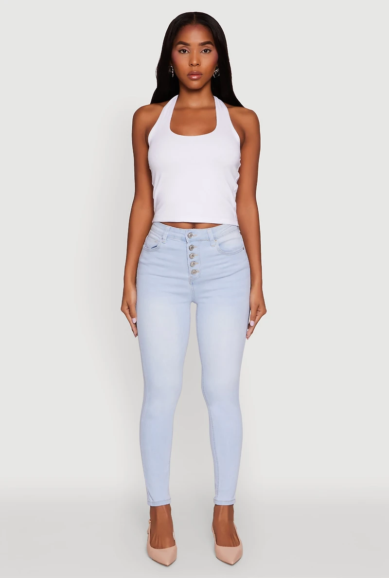 Womens WAX High Waisted Skinny Leg Stretch Jeans, Blue, Size 1