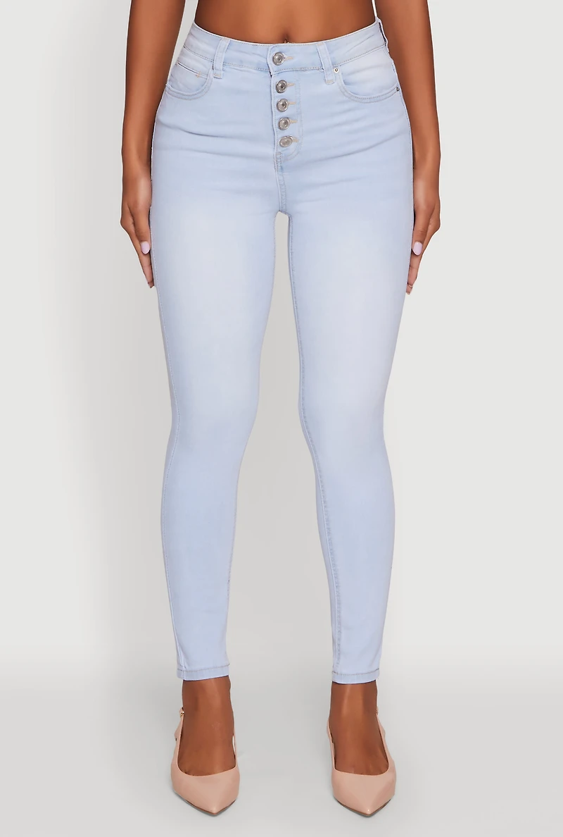 Womens WAX High Waisted Skinny Leg Stretch Jeans, Blue,