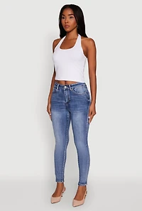 Womens WAX Mineral Wash Skinny Jeans, Blue,