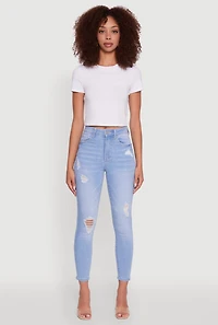 Womens WAX High Waisted Distressed Stretch Skinny Jeans, Blue,