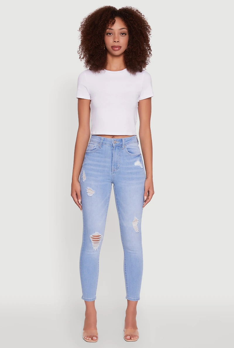 Womens WAX High Waisted Distressed Stretch Skinny Jeans, Blue, Size 7