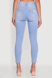 Womens WAX High Waisted Distressed Stretch Skinny Jeans, Blue,
