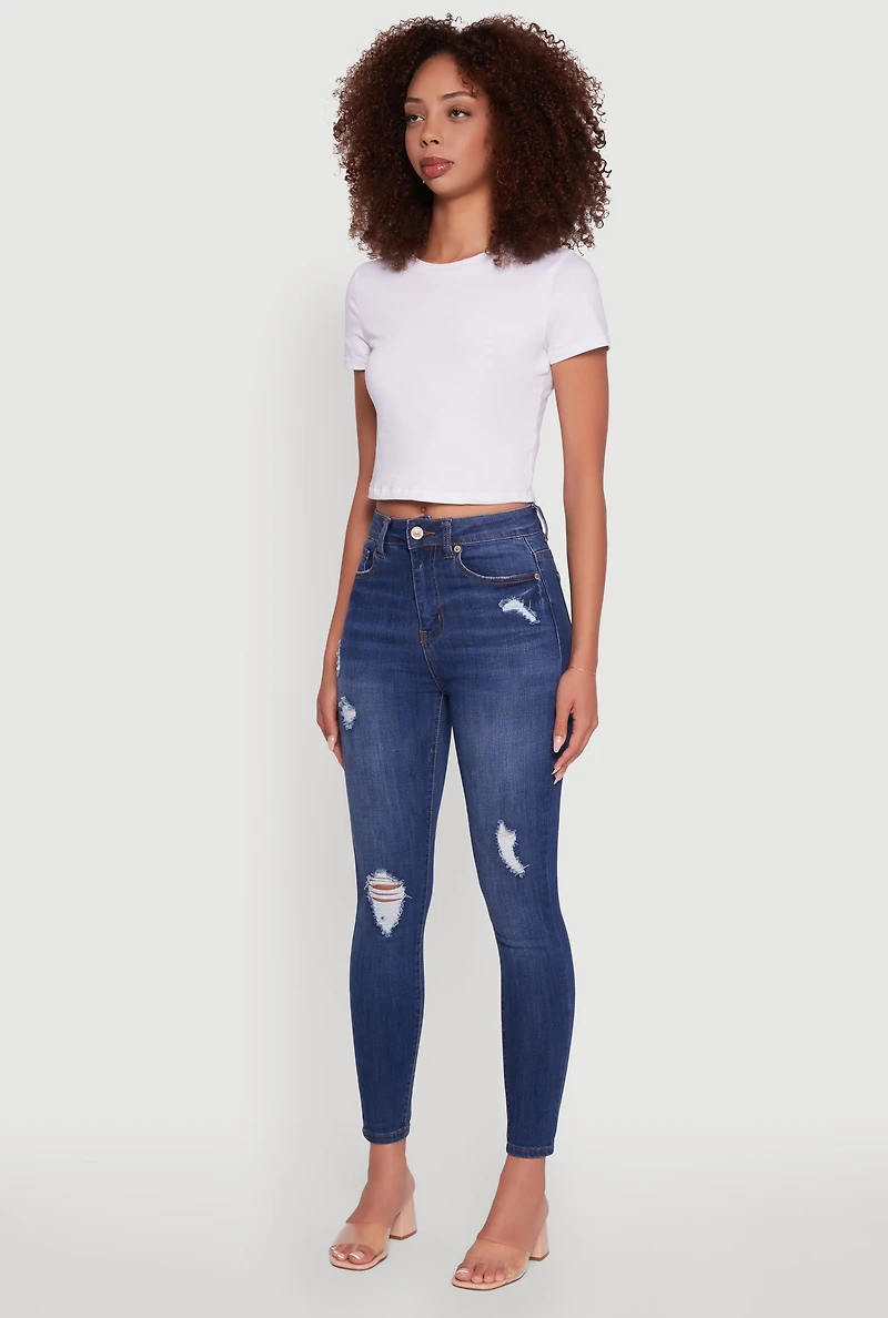 WAX High Waisted Distressed Stretch Skinny Jeans