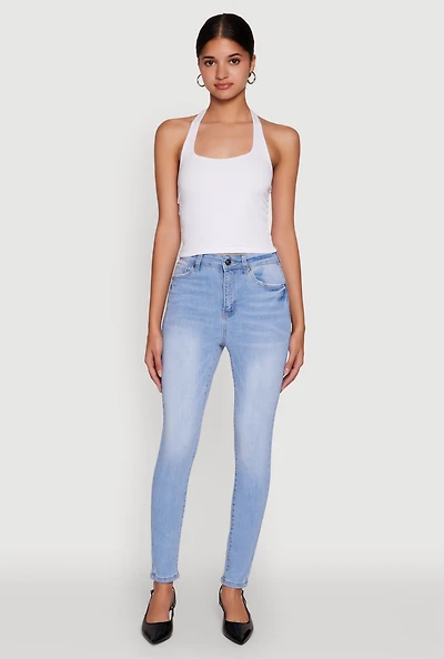 Womens WAX High Waisted Stretch Skinny Jeans, Blue,