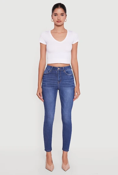 Womens WAX High Waisted Stretch Skinny Jeans, Blue,