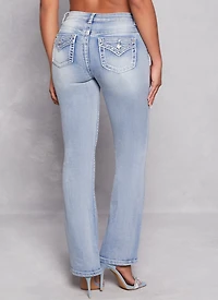 Womens WAX Rhinestone Back Pocket Boot Cut Jeans, Blue, Size 13