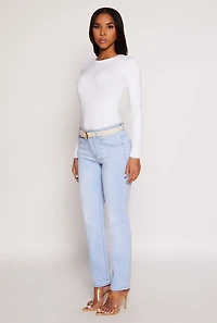 Womens WAX Frayed Detail Straight Leg Jeans, Blue, Size 3