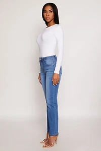 Womens WAX Frayed Detail Straight Leg Jeans, Blue, Size 5