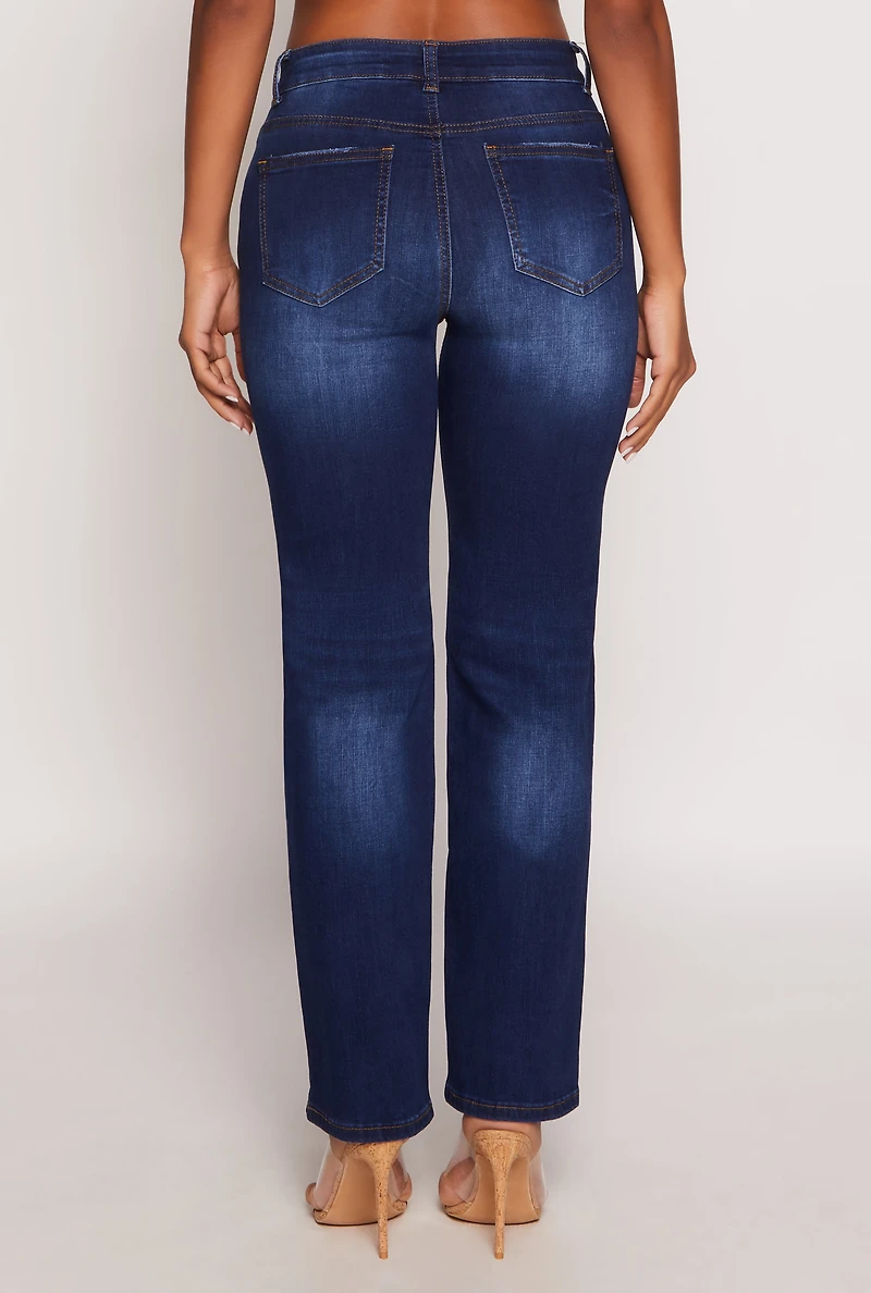 Womens WAX Frayed Detail Straight Leg Jeans, Blue,