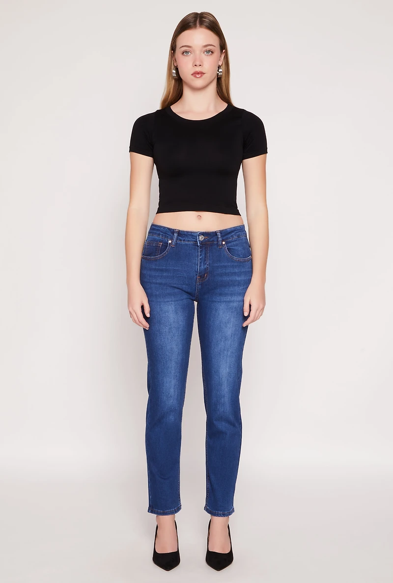 Womens WAX Whiskered Straight Jeans, Blue, Size 7