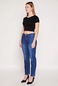 Womens Lina Whiskered Straight High Rise Jeans, Blue,