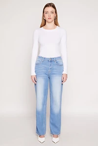 Womens WAX Whiskered 5 Pocket Straight Leg Jeans, Blue,