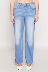 Womens WAX Whiskered 5 Pocket Straight Leg Jeans, Blue,
