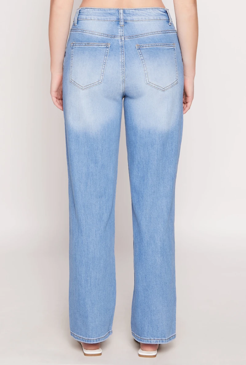 Womens WAX Whiskered 5 Pocket Straight Leg Jeans, Blue,