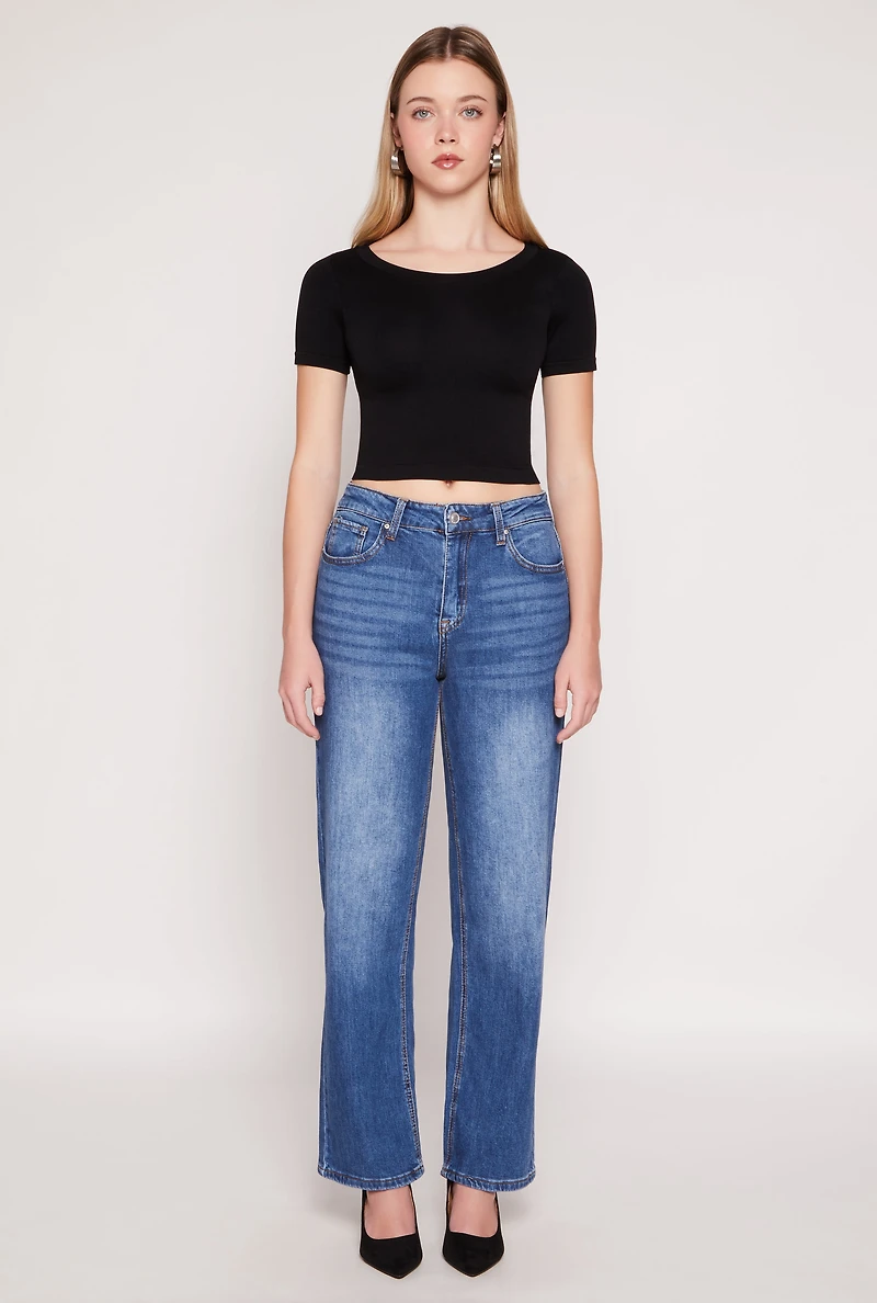 Womens WAX Whiskered 5 Pocket Straight Leg Jeans, Blue,