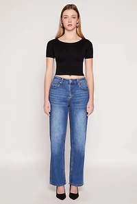 Womens WAX Whiskered 5 Pocket Straight Leg Jeans, Blue,