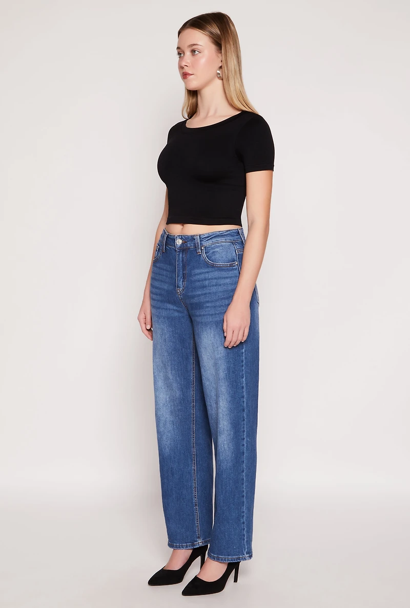 Womens WAX Whiskered 5 Pocket Straight Leg Jeans, Blue,