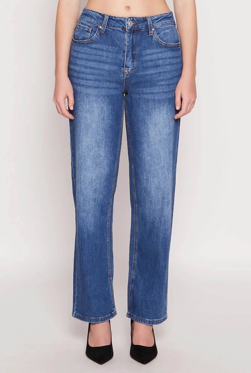 Womens WAX Whiskered 5 Pocket Straight Leg Jeans, Blue,