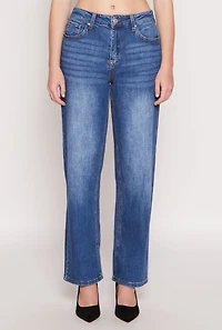 Womens WAX Whiskered 5 Pocket Straight Leg Jeans, Blue,
