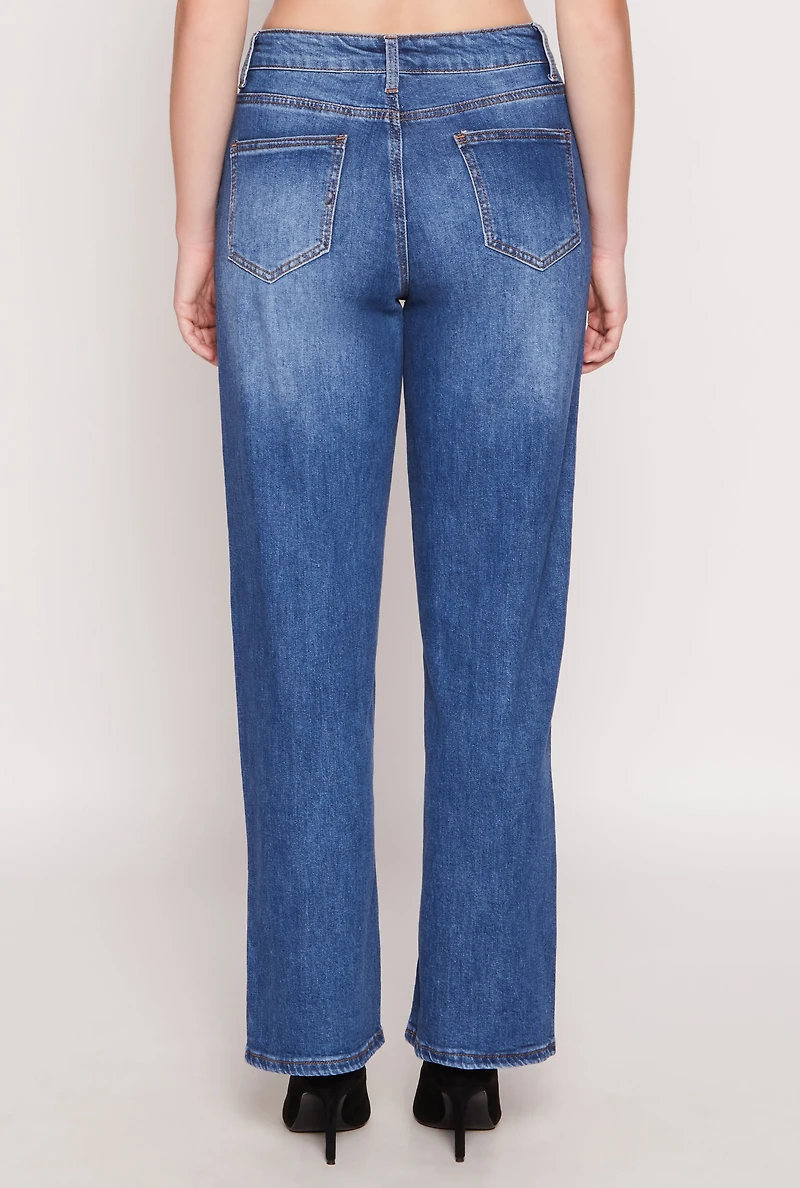 Womens WAX Whiskered 5 Pocket Straight Leg Jeans, Blue,
