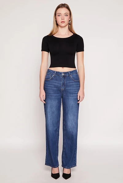 Womens WAX Whiskered 5 Pocket Straight Leg Jeans, Blue, Size 3