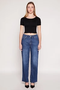 Womens WAX Whiskered 5 Pocket Straight Leg Jeans, Blue,