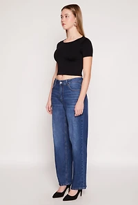 Womens WAX Whiskered 5 Pocket Straight Leg Jeans, Blue,